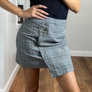 NEW LF Seek the label grey plaid asymmetrical mini skirt S